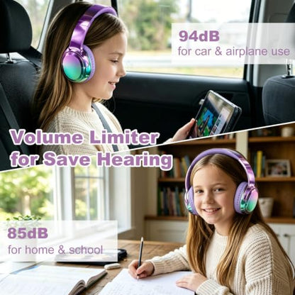 Joysico Wired and Wireless Headphones Over Ear for Kids Teen Girls Women | 85/94dB Volume Limit, Bluetooth 6.0, Mic, 60H Playtime, Foldable, Aux Cord for School Travel, Headset for iPhone iPad Tablets
