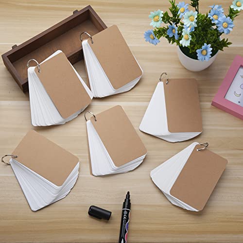3x5 Blank Index Cards Study Flash Cards with Rings, 300PCS Rounded Hole-punched White Cardstock Heavy Weight Note Cards, Language FlashCards or Recipes DIY