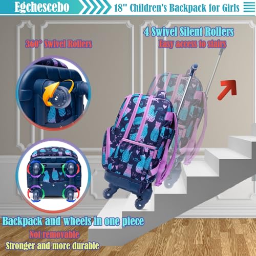 Kids Rolling Backpack for Girls Cats Suitcases Trolley Roller Luggage Backpacks with 360° Rotating Wheels Laptop Lunch Box Pencil Case for Elementary 18" Travel School Bag Gradient Colors - color: Blue-jianbianmao-1220