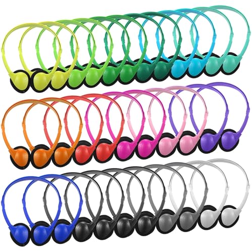 Konohan 32 Pack Headphones Bulk for School Student Classroom Set of Headphones Wire Headset Adjustable with 3.5 mm Jack for Adult (Multicolor) - color: Multicolor