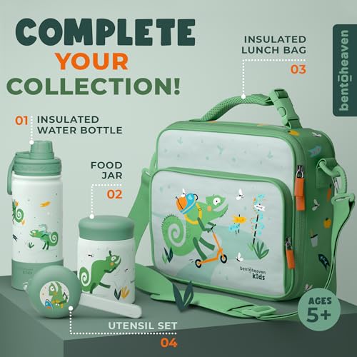 Bentoheaven Kids Water Bottle Stainless Steel for Boys & Girls, Green | Reusable 17 oz insulated metal tumbler with 2 lids (chug and straw), leakproof design, silicone boot for school and sports. - color: Green