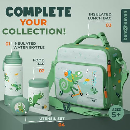 Bentoheaven Kids Water Bottle Stainless Steel for Boys & Girls, Green | Reusable 17 oz insulated metal tumbler with 2 lids (chug and straw), leakproof design, silicone boot for school and sports. - color: Green
