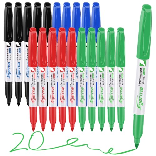 Cgerma Permanent Markers Bulk Fine Point, 20 Count Assorted Colors Fine Tip Permanent Markers Set, Black, Blue, Red, Green, Quick Drying, Fade Resistant, for the Office, School, Home - color: 4 colors