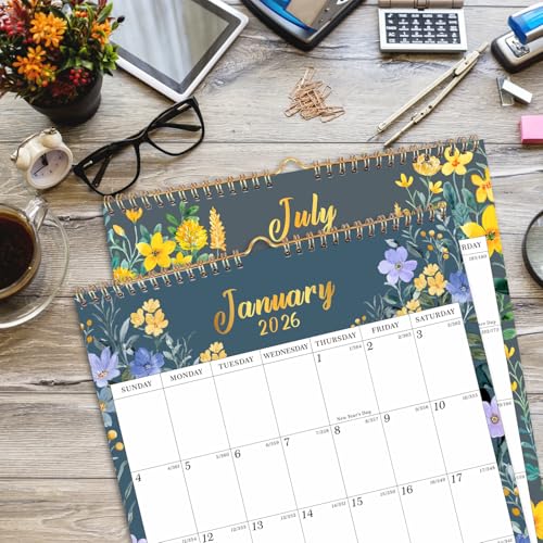 Lbylyhxc 2026 Calendar -18 Monthly Wall Calendar 2026 from Jan 2026 to Jun 2027, 17 x 12 Inches.Thick Paper with Julian Dates Large Wall calendar 2026 for New Year Presents (Large Wall Calendar Flower A) - color: Large Wall Calendar Flower A