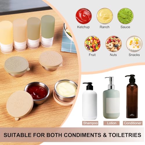 MICEBAY 8-Pack Salad Dressing Container To Go, 2-oz Silicone Small Condiment Squeeze Bottles and 1.6 oz Stainless Steel Sauce Containers Cups, Leakproof Condiment Containers with Lids for Lunch Box - color: Apricot, size: 2-oz