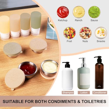 MICEBAY 8-Pack Salad Dressing Container To Go, 2-oz Silicone Small Condiment Squeeze Bottles and 1.6 oz Stainless Steel Sauce Containers Cups, Leakproof Condiment Containers with Lids for Lunch Box - color: Apricot, size: 2-oz