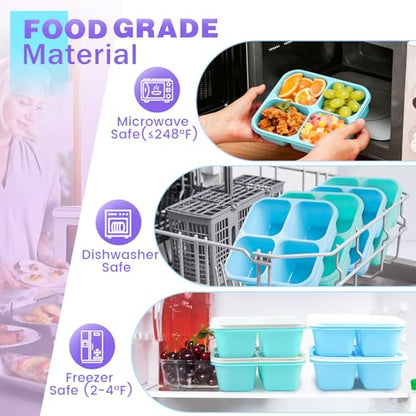 4 Pack Snack Containers Bento Box Adult Lunch Box,Meal Prep Container, Reusable Food Storage lunch Containers Stackable for Work, Travel and Gym (Blue, Green) - color: Blue, Green