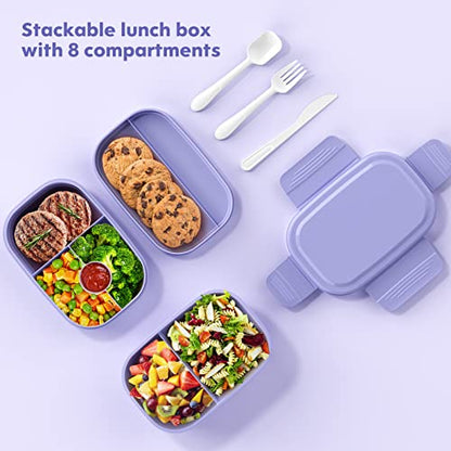 HOMETALL Stackable Bento Box for Adult Kids, Large Capacity 1900ml , Leak-Proof Lunchbox Containers with Utensil Set for Dining Out, Work, Picnic, School - color: Macaron