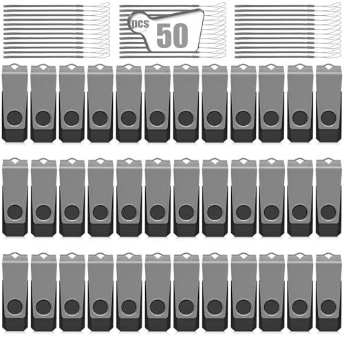 AGECASH 1GB Flash Drive 50 Pack Thumb Drives Bulk Swivel USB Stick 2.0 Jump Flash Drives Multipack 1GB USB Drive Bulk with Lanyards for Data Stroage and Backup - color: 50PACK(Gray), size: 1GB