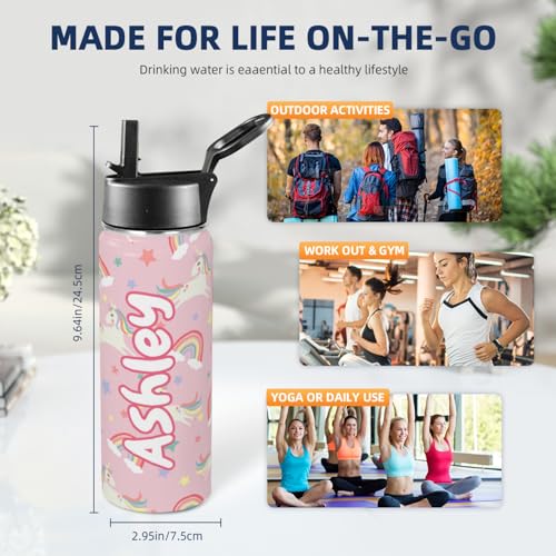 Personalized Water Bottles For Kids with Name, Custom Insulated Stainless Steel Cup with Straw Lid for Boy Girl Men Women, Stainless Steel Thermo, Back to School Gifts Kids Teens, 18 OZ - color: # design 04-cartoon 2