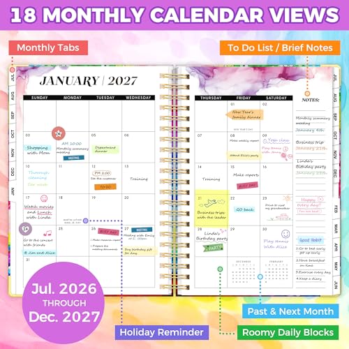 Academic Planner 2026-2027, 18 Months Weekly & Monthly Calendar Planner | July 2026 - Dec 2027, 9" x 11.6" A4 Size, Hardcover Daily Agenda with Tabs, Inner Pocket, Bookmark, Stickers, Sticky Note Set - color: Colorful Tree of Life, size: A4