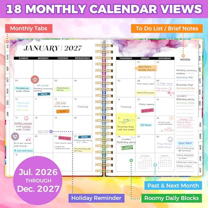 Academic Planner 2026-2027, 18 Months Weekly & Monthly Calendar Planner | July 2026 - Dec 2027, 9" x 11.6" A4 Size, Hardcover Daily Agenda with Tabs, Inner Pocket, Bookmark, Stickers, Sticky Note Set - color: Colorful Tree of Life, size: A4