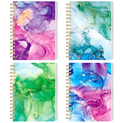 BOOKNOW 4PCS Mini Spiral Notepads, Pocket Marble Notebooks A6 Small Spiral Journal College Ruled Hardcover Notepads for Women Aesthetic Gift Office School Supplies, 4.1x 5.8 Inch, 640 Pages