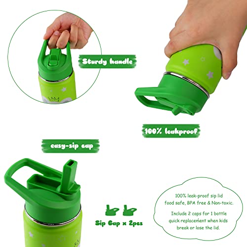 16 oz Stainless Steel Insulated Kids Water Bottle, Leak Proof Metal Thermal Flask with Straw lid, Cute Toddler Tumbler Cup for School Girls & Boys (Green, Elephant) - color: Green, Elephant