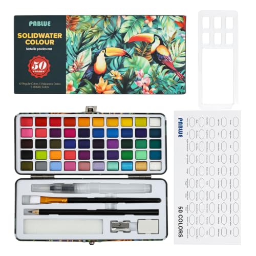 Watercolor Paint Set 50 Colors, Drawing Supplies, Amateur Hobbyists | Art Watercolor Painting Supplies, Detail Paint Brush Included, Portable Carrying Case, Palette and Accessories, Beginners - color: 50 Colors
