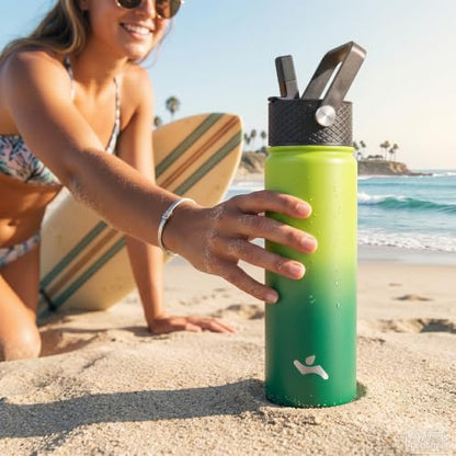Konokyo 18 oz Insulated Stainless Steel Water Bottle with Straw Lid - color: Light Blue, size: 18 Ounces