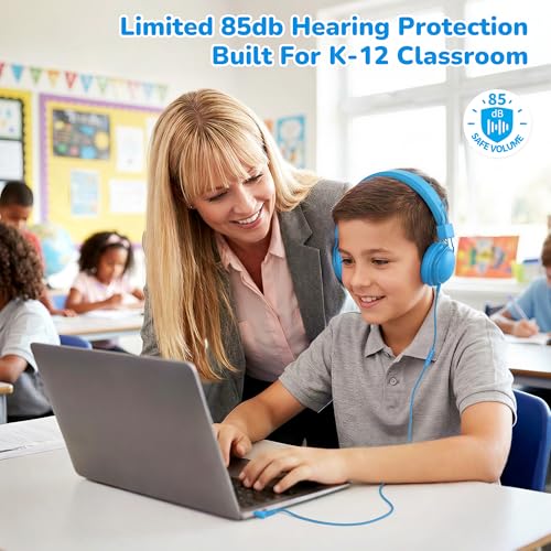 AILIHEN Kids Headphones for School, 3.5mm Wired Children Headphones with Shareport, 85dB Volume Limited, Built-in Microphone, Adjustable Foldable Over-Ear Headset for Tablet/iPad/PC/Travel