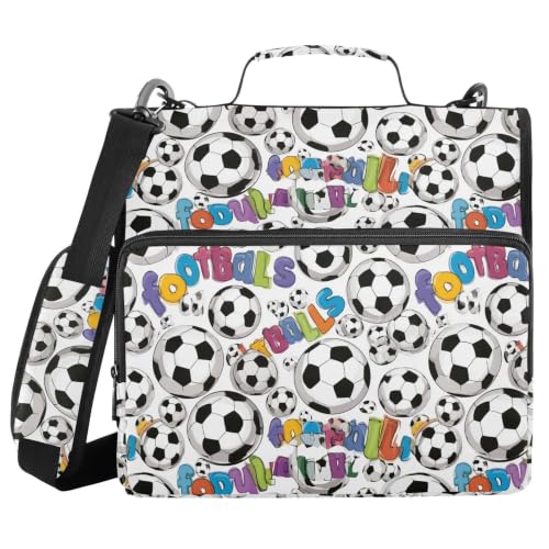 Colorful Cute Footballs Zipper Binder 3 Ring with Shoulder Strap | Multi-Pocket Organizer, 2 Inch Binder Holds 500 Sheets, Zipper Binders Organizer for School Students Office - color: Multicolored.26