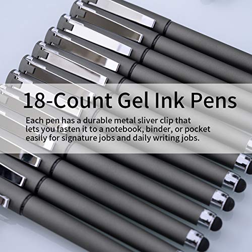MiSiBao 0.7mm Black Ink Gel Ink Rollerball Pens 2 in 1 Medium Point Pens with Stylus Work Pen Smooth Writing for Office Black gel pen (Dark Grey-18pack) - color: Dark Grey-0.7mm-18pack