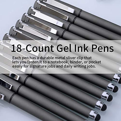 MiSiBao 0.7mm Black Ink Gel Ink Rollerball Pens 2 in 1 Medium Point Pens with Stylus Work Pen Smooth Writing for Office Black gel pen (Dark Grey-18pack) - color: Dark Grey-0.7mm-18pack