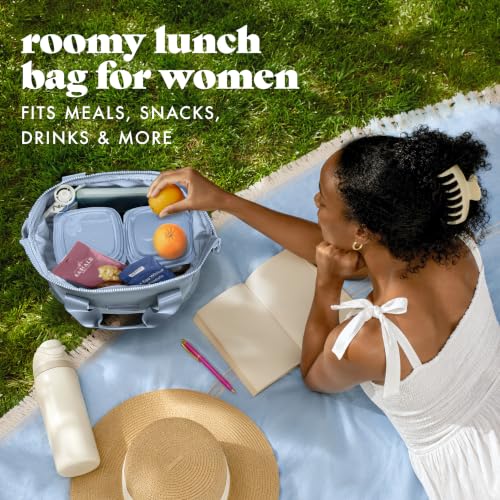 Fit & Fresh Remi Lunch Bag for Women Work – Neoprene Lunch Tote with Containers & Ice Pack, Reusable Meal Prep Lunch Box, Large Capacity, Machine Washable, Slate - color: Blue