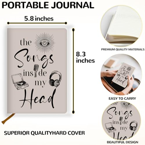 Lovdazzles Pretty Leather Lined Journal Music Notebook 200 Pages A5 Ruled Journaling Notebooks, for Music Composition Songwriting for Instrument Lovers Musicians Students(5.8 x 8.3) - color: Multi 1718