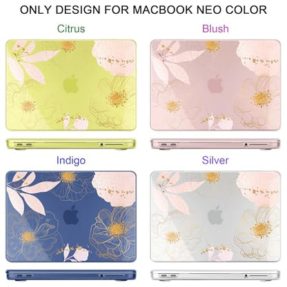 MEEgoodo 4-in-1 Printed Case for MacBook Neo 13 inch 2026 Release Model A3404, Laptop Hard Shell Cases with Keyboard Skin & Screen Protector & Webcam Covers, Tropical Pink Flowers - color: Tropical Pink Flowers