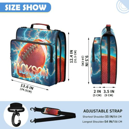 Custom Binder Bag Personalized Lightning Football 3 Ring Zipper Binder Bag with Laptop Pockets and Shoulder Strap Tote Binders Organizer Case for School Office - color: Custom Football