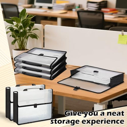 3 Pieces A3 11 x 17 inch Expandable File Folder with Handle Expandable Folders for Documents Snap Closure Black Horizontal Large Clear Organizer Storage for Plots Charts