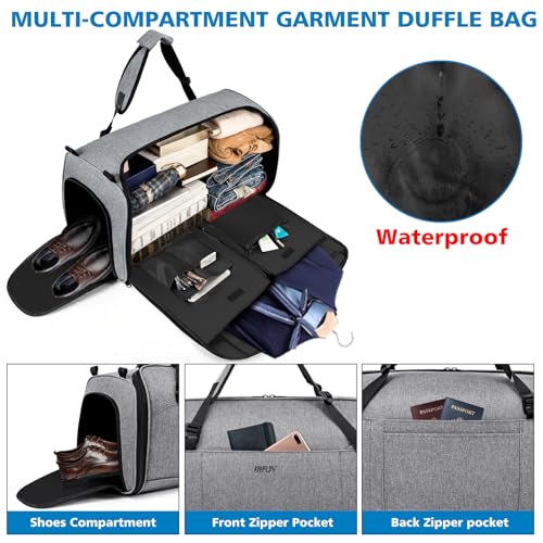 Convertible Garment Bags for Travel - Carry on Garment Duffle Bag with Backpack Straps for Men Women, 4 in 1 Large Travel Duffel Bags with Shoes Compartment Hanging Suit Dress Weekender Bag 3pcs Set - color: C-Grey