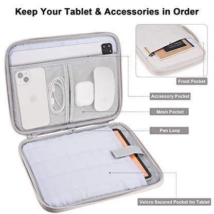 Tablet Sleeve 9-11", Fits iPad Pro 11" M5/M4, Slim Case Friendly | Water-repellent nylon, padded; fits Samsung Galaxy Tab S9/S8; pockets for charger & earbuds — 7 oz, commute & travel ready. - color: White Gray, size: 9-11