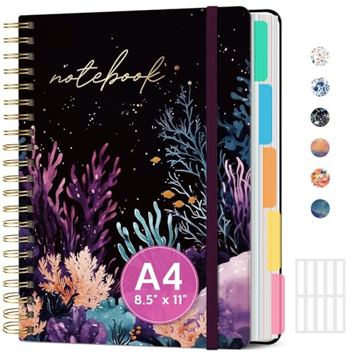 Large Spiral Lined Notebooks for Work with Removable Dividers & Tabs, 8.5"x11" Pretty Hardcover 5 Subject Notebook Journal for Women, College Ruled, Perfect for Study & Office Organization, 280 Pages,Coral Dream - color: D - Coral Dream