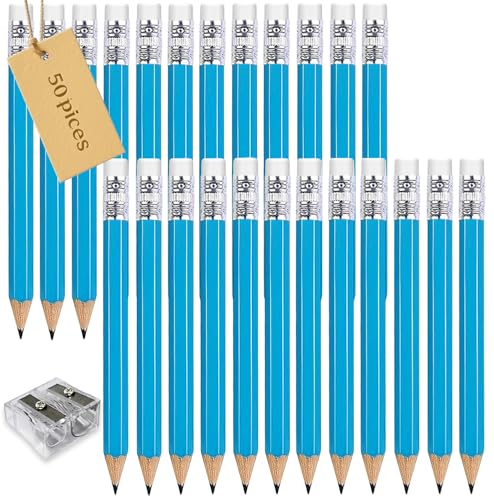 Adhere 25pcs Golf Pencils with eraser Hexagon Wooden Pencils Graphite 2B for Golf Event Scoring,Classroom,Wedding,Company Meetings,Pew, Pocket (z-Light blue・Hexagon・50pcs) - color: z-Light blue・Hexagon・50pcs