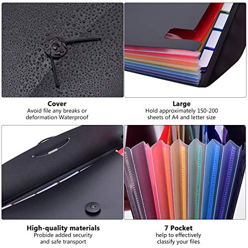 7-Pocket Expanding File 3pcs, Plastic Expandable File Folder - Black&Blue&Red - size: 3Pack-7Pocket