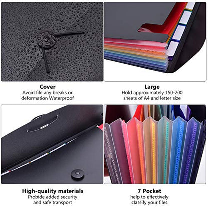 7-Pocket Expanding File 3pcs, Plastic Expandable File Folder - Black&Blue&Red - size: 3Pack-7Pocket