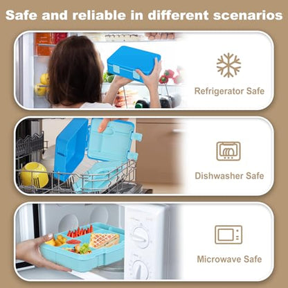 JOOPETALK Chill Bento Lunch Box for Kids Adult with Ice Pack,6-Compartment Reusable Leak-proof Lunch Container for Girls Boys to School,Keep Food Cold&Fresh,Dishwasher & Freezer Safe - color: Blue