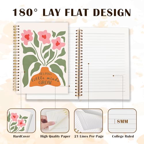 Qabliqo Teachers Gifts Spiral Notebooks, Boho Floral Helping Little Minds Grow Teacher Gifts Journal, Teacher Appreciation Gift Notebook for Note Taking, Teachers Office Supplies, 5.5x8.3 Inch - color: Helping Little Minds Grow