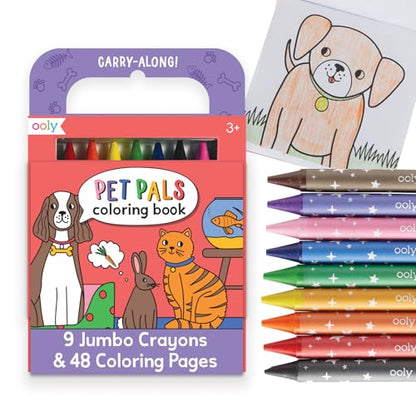 Ooly Kids Travel Activity Kit – 9 Jumbo Crayons & 48 Coloring Pages, Car Crafts for Kids, Mess-Free Road Trip Art Set, Airplane Activities – Pet Pals - color: Pet Pals