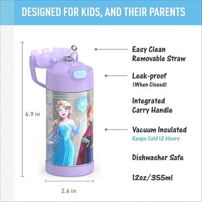 THERMOS FUNTAINER Water Bottle with Straw - 12 Ounce - Kids Stainless Steel Vacuum Insulated Water Bottle with Lid, Frozen 2 - color: Frozen 2