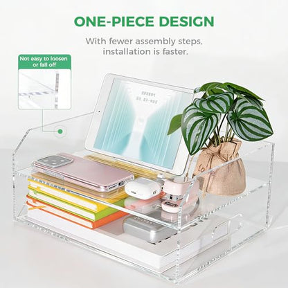 Paper Tray Organizer for Desk, 2 Tier Acrylic Desk Organizers and Accessories, One-Piece Integrated A4 Paper Organizer with Handles, Crystal-Clear Letter Tray & Compact Office File Holder - size: 2-Tier-Horizontal