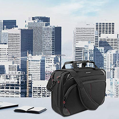 KROSER 15.6 Inch Laptop Briefcase Computer Bag, Messenger Shoulder Bag | Water Repellent Polyester, Detachable Shoulder Strap, Luggage Strap Design for Business, College, Men & Women-Black-Red - color: Black/Red, size: 15.6 INCH