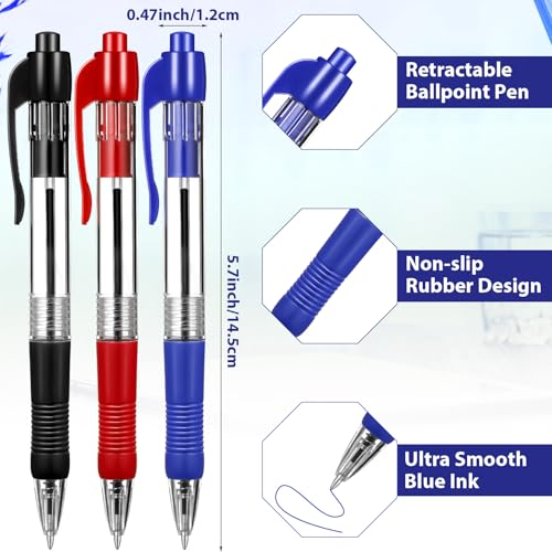 Fainne 200 Pack Retractable Ballpoint Pen 1.0 mm Medium Point Refillable Smooth Click Writing Pens With Grip for Work Journal Writing Office School Supplies(Black, Blue, Red Ink) - color: Black Ink, Blue Ink, Red Ink
