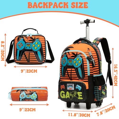 Meetbelify Boys Rolling Backpack with Wheels for Elementary Preschool Students Kids Travel Luggage Carry on Backpack for Boys Ages 6-8 - color: 02 Game
