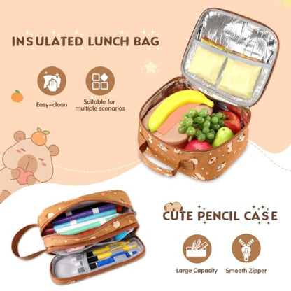 Rolling Backpack for Girls Boys, 3PCS Roller School Backpacks for Girls with Lunch Bag and Pencil Pouch, Kids Bookbag School Bag with Wheels for Kindergarten Elementary Middle School Travel - color: Brown