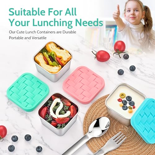 8PC 6oz Stainless Steel Snack Containers with lids, BPA-Free Metal Kids Snack Cups with Fork and Spoon, Leakproof Lunch Box Containers，Resuable Baby Food Storage Bowl - color: Deep Tones