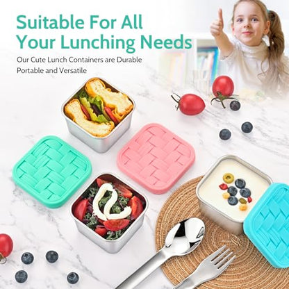 8PC 6oz Stainless Steel Snack Containers with lids, BPA-Free Metal Kids Snack Cups with Fork and Spoon, Leakproof Lunch Box Containers，Resuable Baby Food Storage Bowl - color: Deep Tones