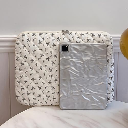14 inch Maple Leaf Soft Pad Tablet Bag Embroidery Puffy Protective Case Shockproof Cute Quilted Laptop Sleeve Commute Work Study Bag - color: Black Leaf