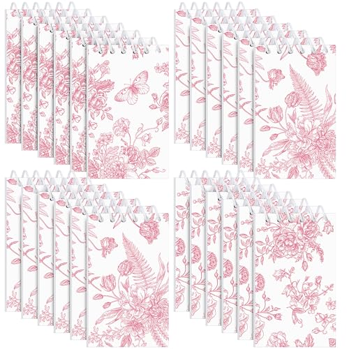 Engrowtic 24 Pcs Mini Floral Notepads Small Wildflower Flower Spiral Pocket Notebooks Bulk for Back to School Gift for Student Bridal Wedding Party Favor Gifts Classroom Office Supplies - color: Pink and White