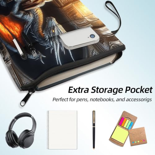 Padded Book Sleeve with Zipper & Front Pocket, Fabric Book Cover | Fantasy Book Dragon Gothic11.4"x8.7" Washable Canvas Pouch for Hardcovers, Tablets & Reading Accessories - color: Fantasy Book Dragon Gothic