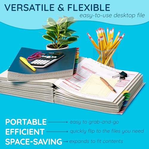 Blue Summit Supplies A-Z Desk File Sorter, Letter, 20 Dividers, Blue | Expanding alphabetical sorter, 20 A-Z dividers, for mail, files, invoices, and desktop organization